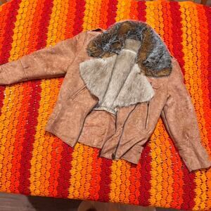 Brown faux suede and fur jacket